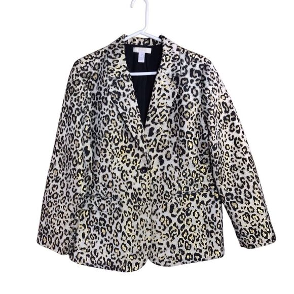 Chicos Womens Cheetah Animal Print Jacket Metallic One Button Chicos Size 2 L/12 - Picture 1 of 16